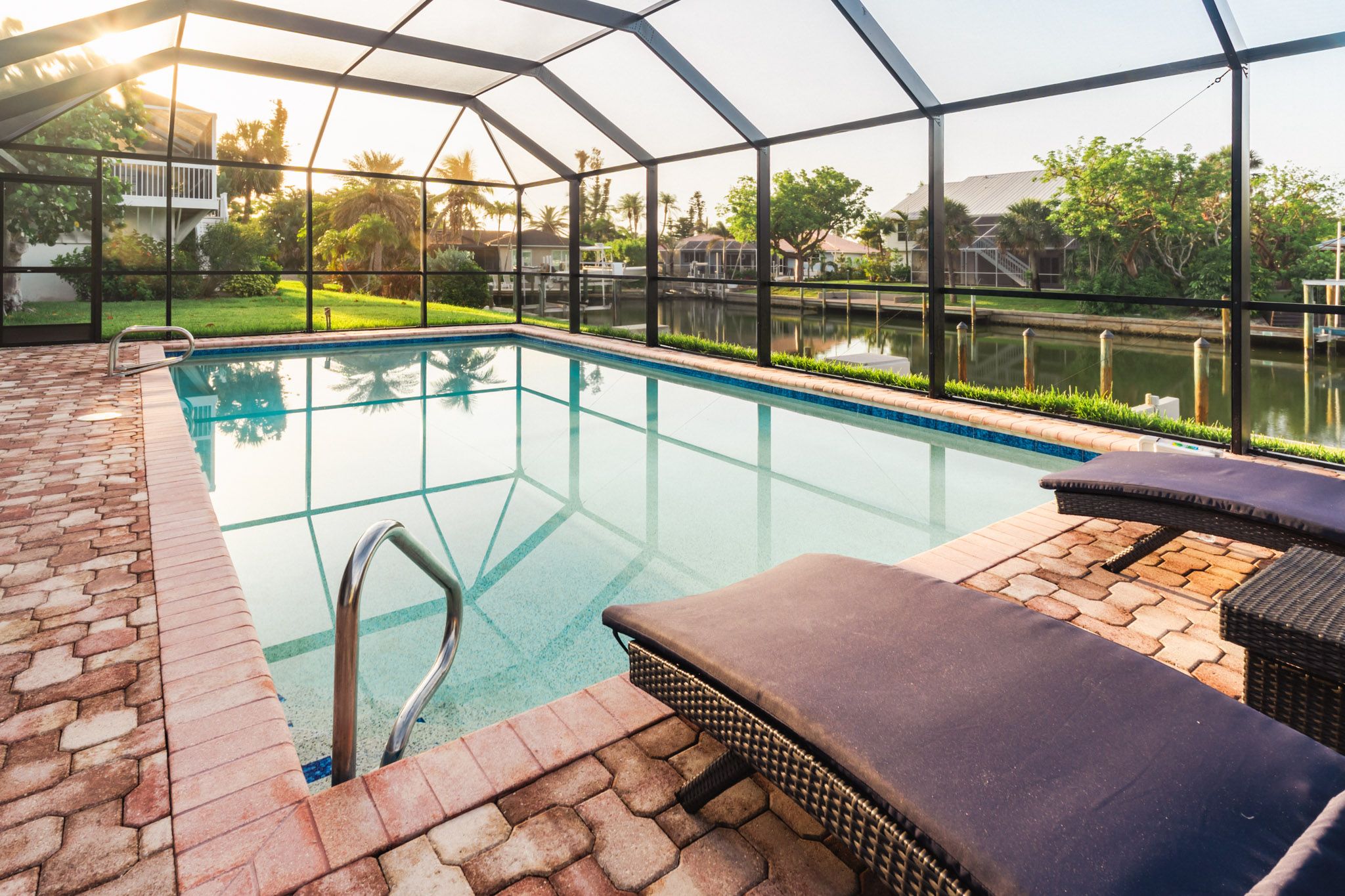 Poolside at sunset.